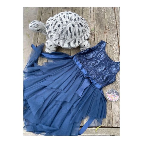 Dark Blue Party Tank Dress Sequins Handkerchief Tiered Hemline Sz 7 Youth - Picture 1 of 13
